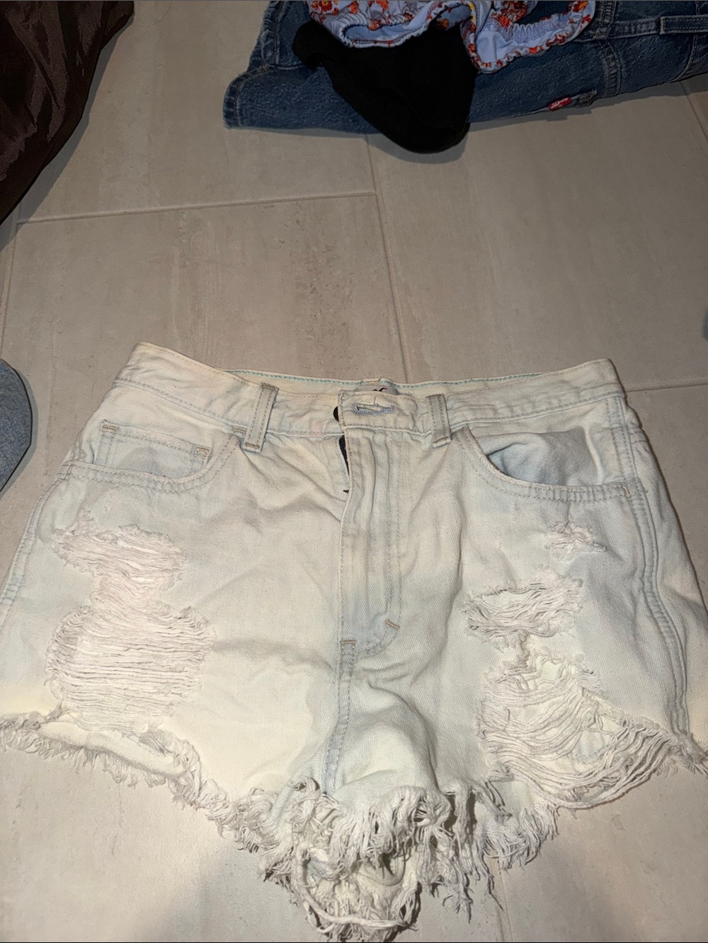 Hollister White Distressed Cutoff Denim Shorts